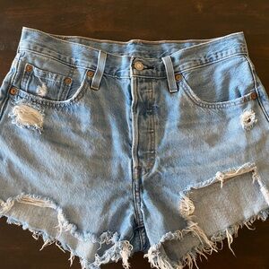 Levi's Blue Jean Shorts Distressed Frayed Hem